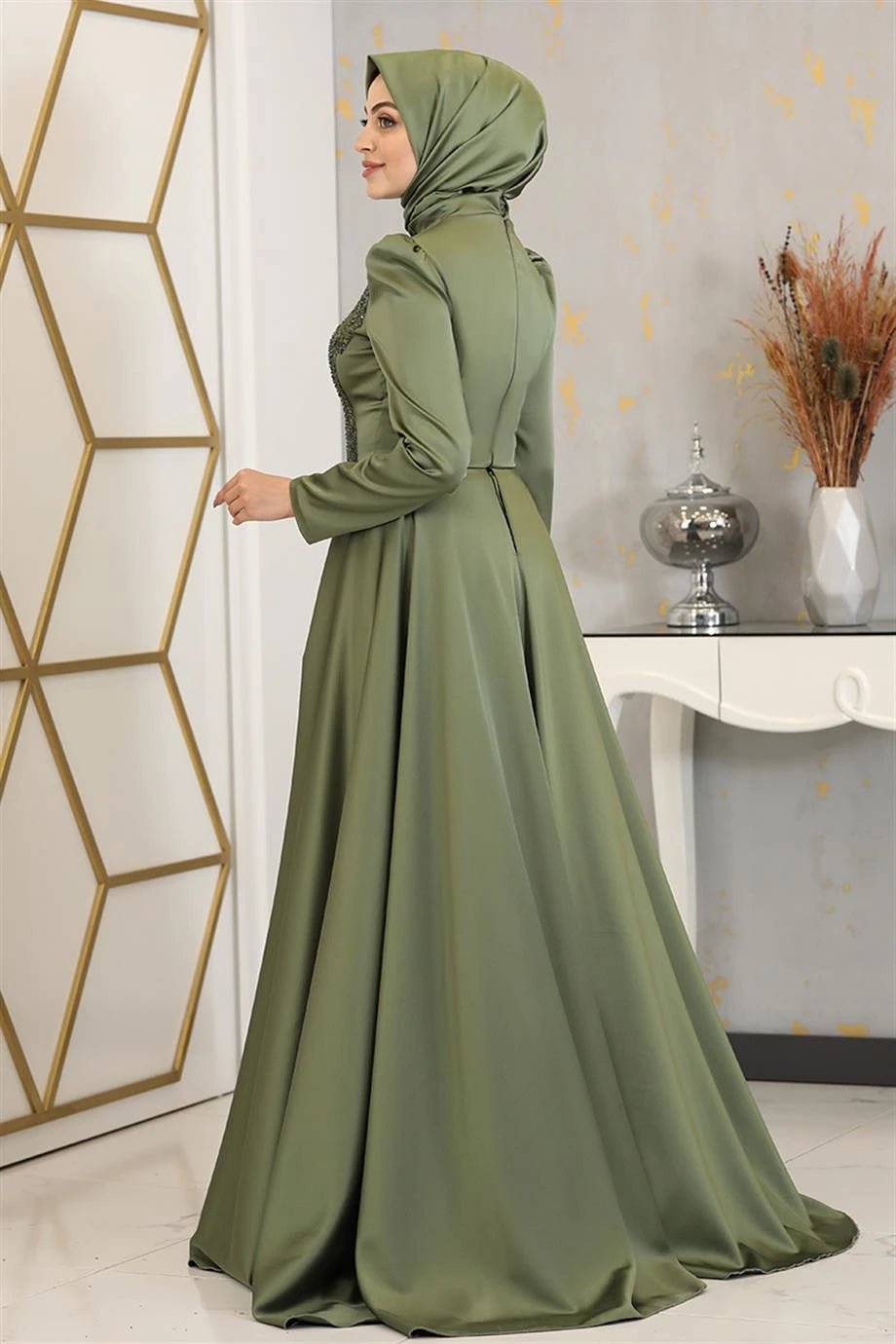 Damla Tesettür Abiye Haki - FioraofDress - tesettur - abiye - 48 - hijab - evening - dress