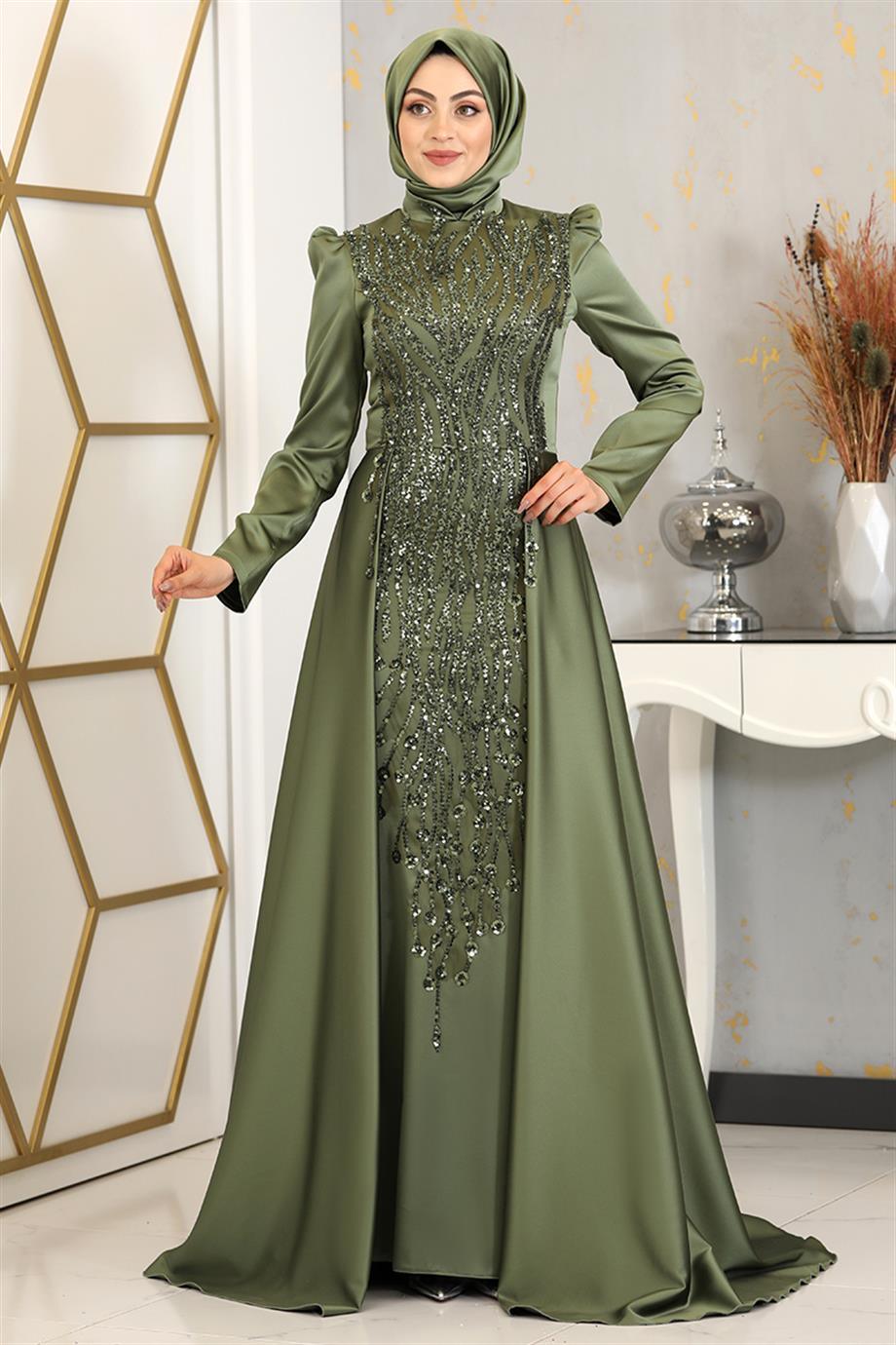 Damla Tesettür Abiye Haki - FioraofDress - tesettur - abiye - 48 - hijab - evening - dress