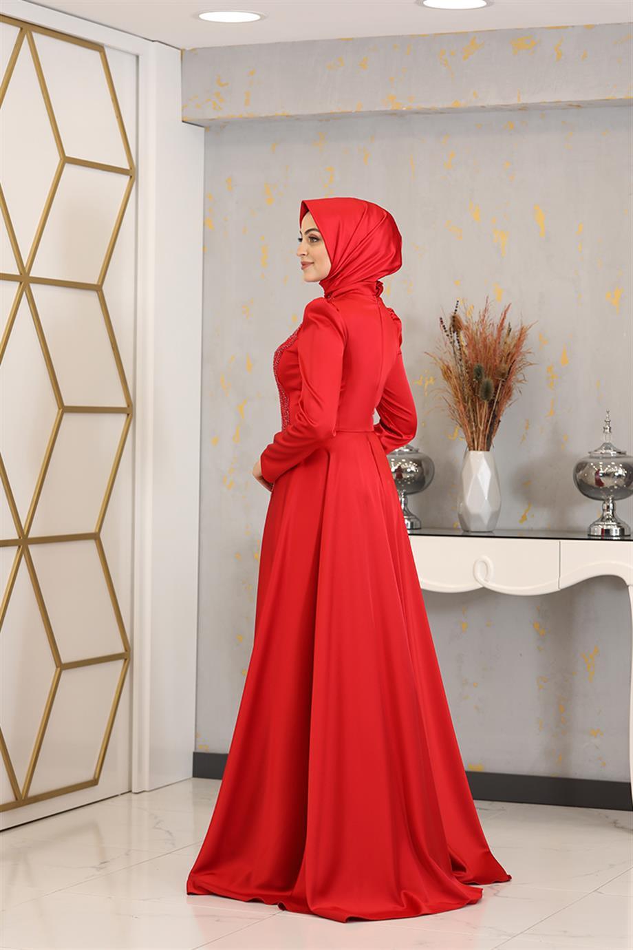 Damla Tesettür Abiye Kırmızı - FioraofDress - tesettur - abiye - 48 - hijab - evening - dress