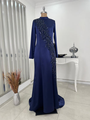 Deniz Balık Etek Tesettür Abiye Lacivert - FioraofDress - tesettur - abiye - 48 - hijab - evening - dress