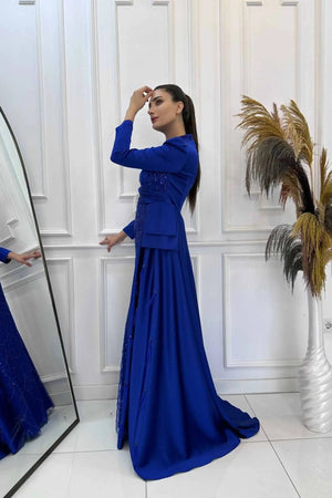 Dicle Tesettür Abiye - FioraofDress - tesettur - abiye - 48 - SAX - hijab - evening - dress