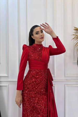 Dicle Tesettür Abiye - FioraofDress - tesettur - abiye - 48 - Kırmızı - hijab - evening - dress