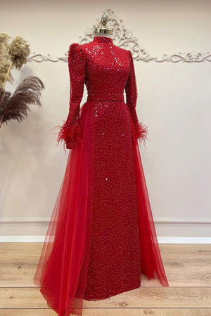Dila Tesettür Abiye Kırmızı - FioraofDress - tesettur - abiye - 48 - KIRMIZI - hijab - evening - dress