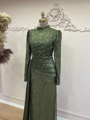 Drape Tesettür Abiye - FioraofDress - tesettur - abiye - HAKİ - 38 - hijab - evening - dress