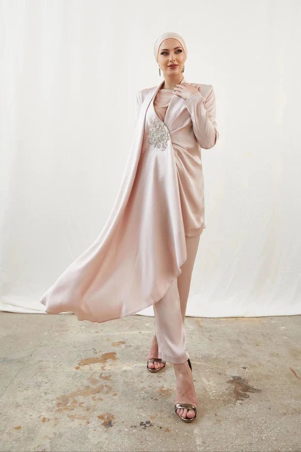 Duru Taşlı Pudra Tesettür Takım - FioraofDress - tesettur - abiye - 42 - hijab - evening - dress