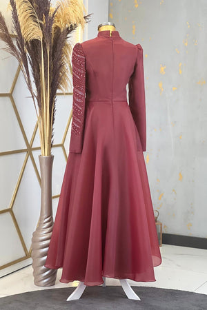 Ela Tesettür Abiye Bordo - FioraofDress - tesettur - abiye - 48 - hijab - evening - dress