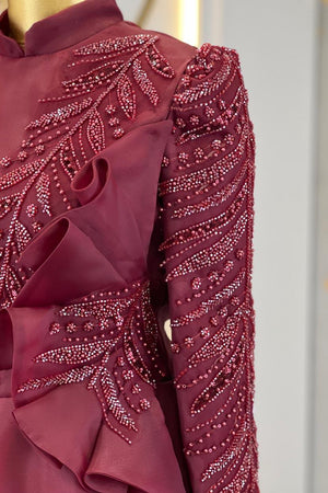 Ela Tesettür Abiye Bordo - FioraofDress - tesettur - abiye - 48 - hijab - evening - dress