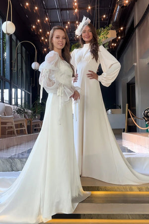 Elora - FioraofDress - tesettur - abiye - balon kol beyaz - 36 - hijab - evening - dress