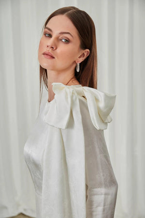 Fiyonk Detaylı Saten Abiye - FioraofDress - tesettur - abiye - 40 - Beyaz - hijab - evening - dress