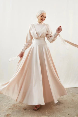 Gözde Düğmeli Somon Tesettür Abiye - FioraofDress - tesettur - abiye - 42 - hijab - evening - dress