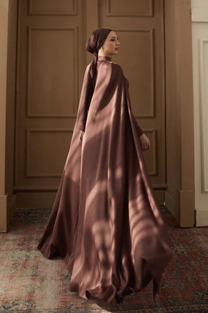 Hanzade Taşsız Tesettür Abiye - FioraofDress - tesettur - abiye - 36 - Kahve - hijab - evening - dress