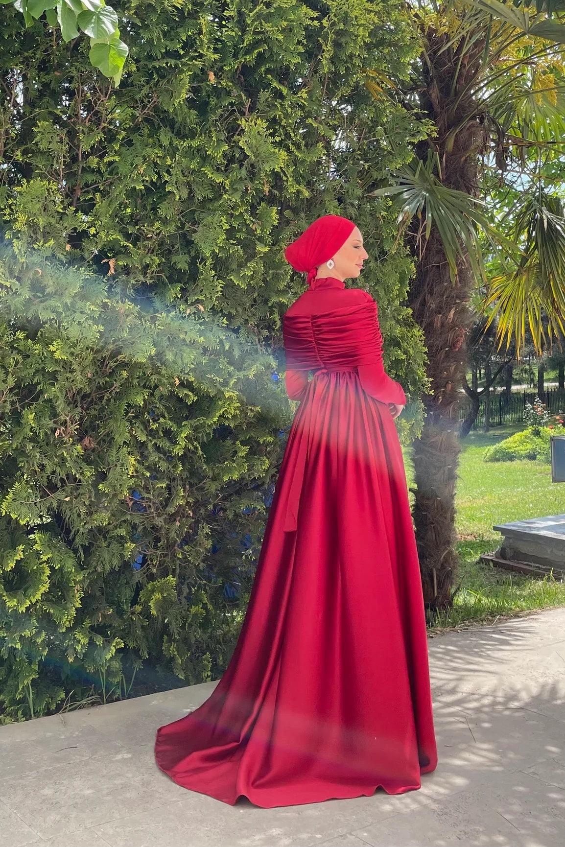 Hüma Tesettür Abiye - FioraofDress - tesettur - abiye - 44 - Kırmızı - hijab - evening - dress