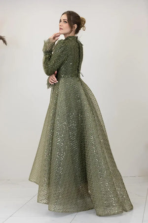 Omuz Ve Beli Çiçek Detaylı Adel Tesettür Abiye.