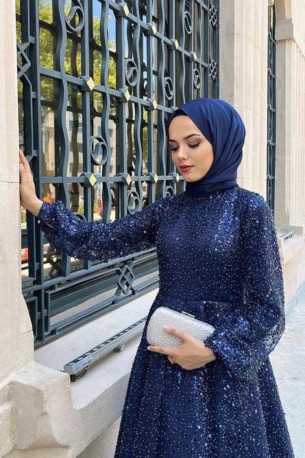İnci Lacivert Tesettür Abiye - FioraofDress - tesettur - abiye - 48 - LACİVERT - hijab - evening - dress