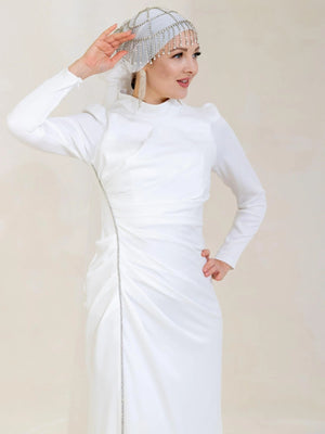 İnci Taş Tesettür Abiye - FioraofDress - tesettur - abiye - 44 - Beyaz - hijab - evening - dress