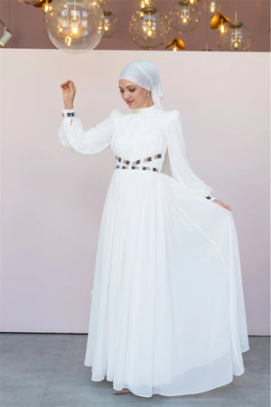 Kuğu Tesettür Abiye - FioraofDress - tesettur - abiye - 36 - Beyaz - hijab - evening - dress