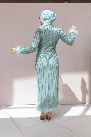 Lamira Tesettür Abiye - FioraofDress - tesettur - abiye - 48 - mint - hijab - evening - dress