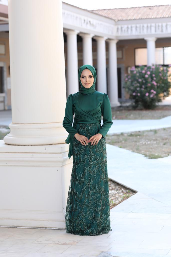 Larin Tesettür Abiye Zümrüt - FioraofDress - tesettur - abiye - 48 - hijab - evening - dress