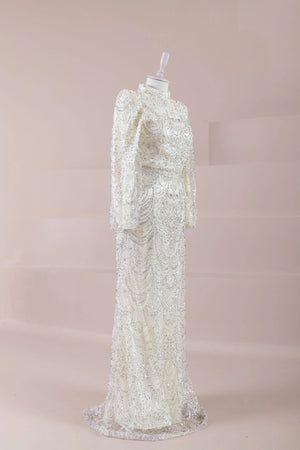 Luna Tesettür Abiye - FioraofDress - tesettur - abiye - Ekru - 38 - hijab - evening - dress