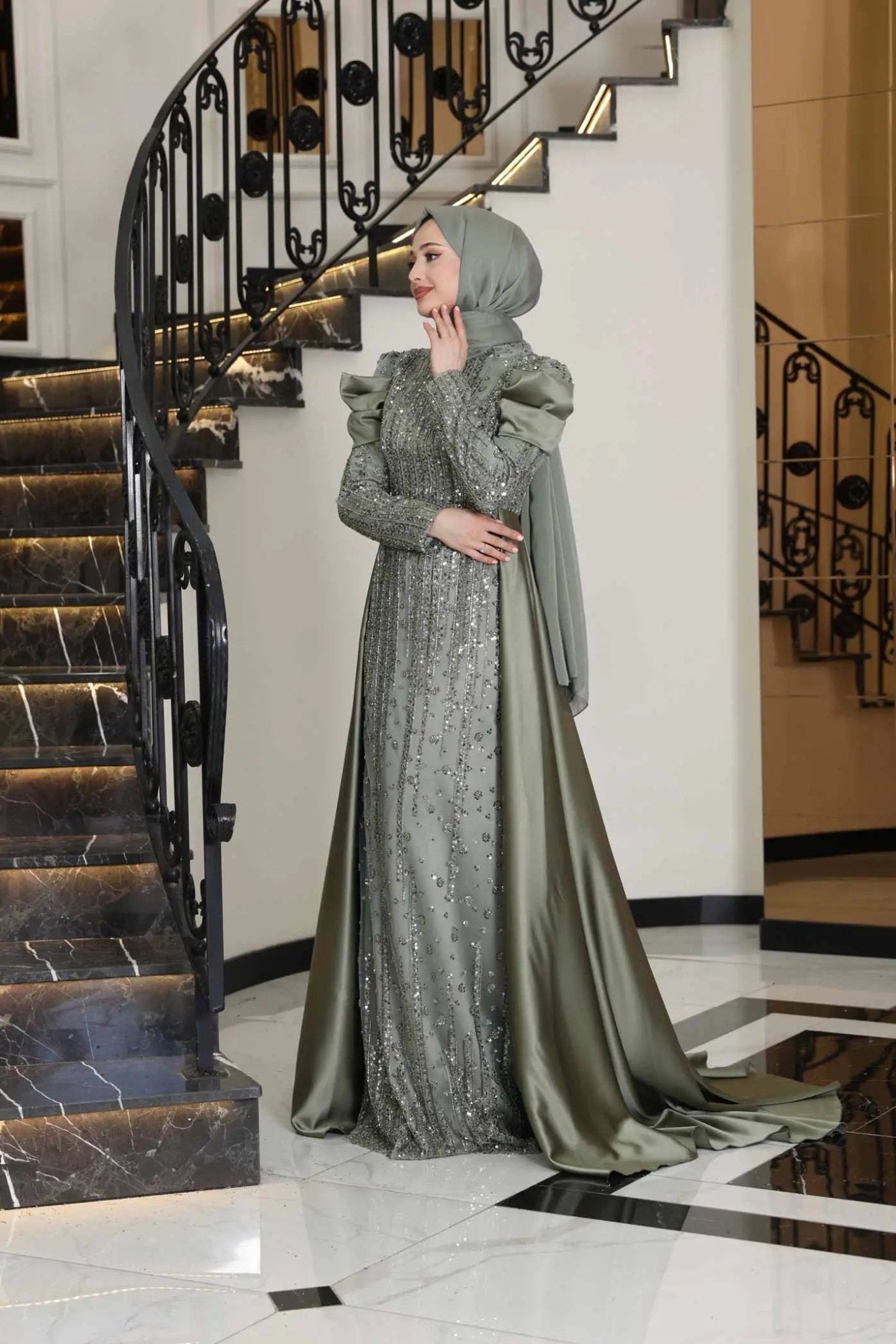 Manolya Tesettür Abiye - FioraofDress - tesettur - abiye - 38 - haki - hijab - evening - dress