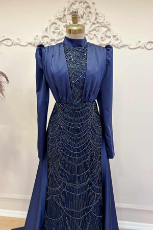 Matilda Tesettür Abiye Lacivert - FioraofDress - tesettur - abiye - 48 - hijab - evening - dress
