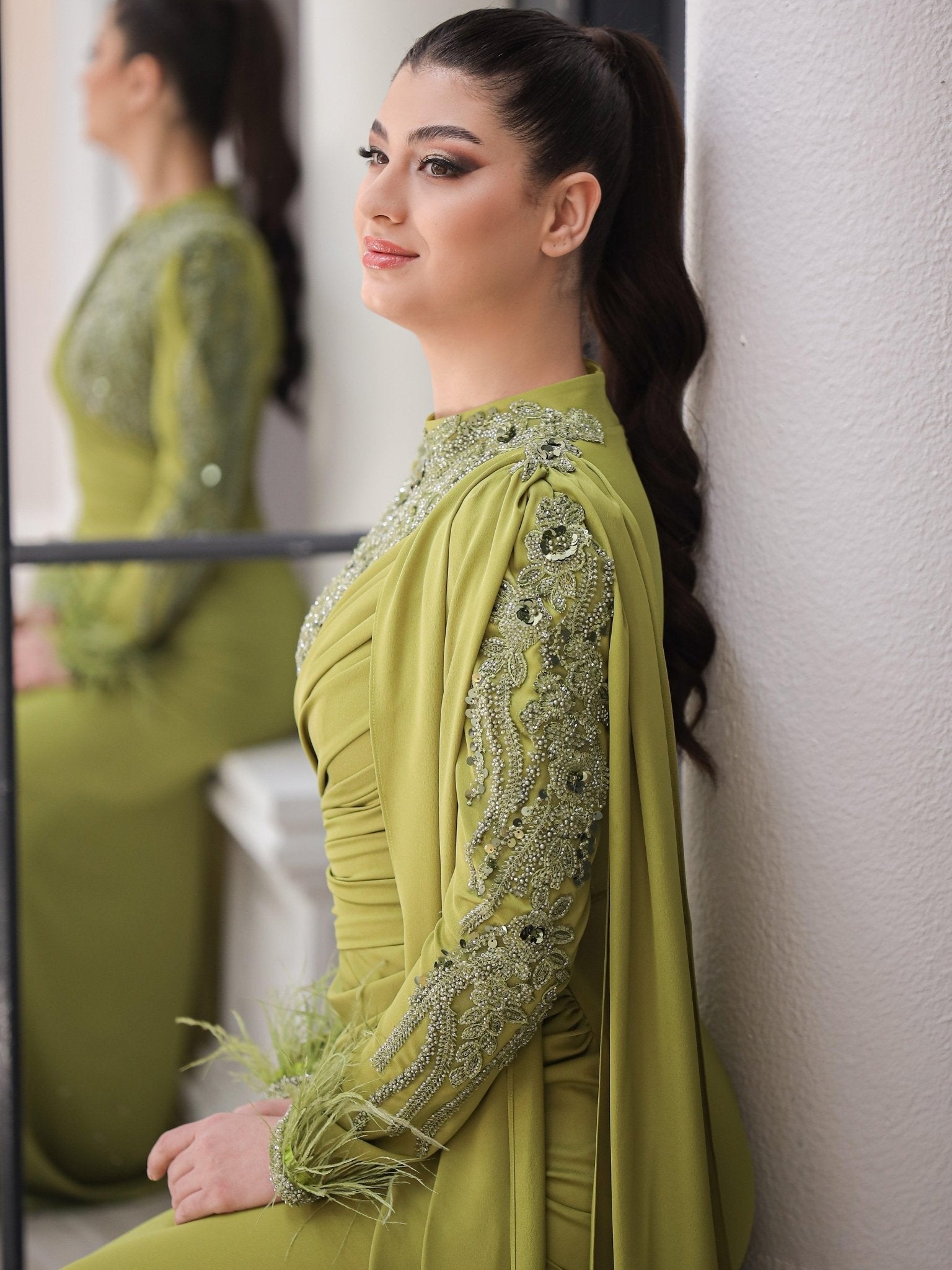 Melina Tesettür Abiye - FioraofDress - tesettur - abiye - 48 - Yağ Yeşili - hijab - evening - dress