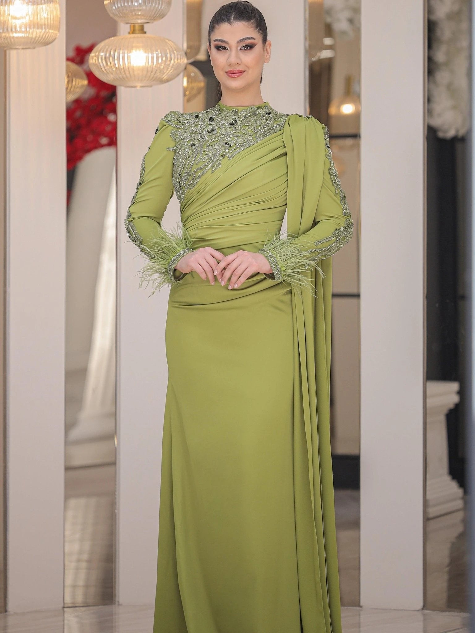 Melina Tesettür Abiye - FioraofDress - tesettur - abiye - 48 - Yağ Yeşili - hijab - evening - dress