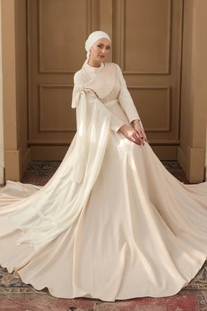 Melisa Taşlı Tesettür Abiye - FioraofDress - tesettur - abiye - 36 - Ekru - hijab - evening - dress