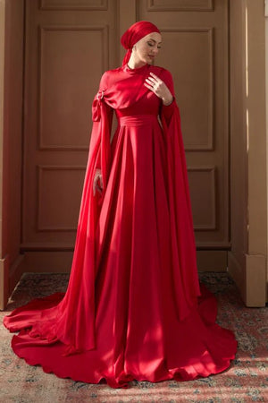 Melisa Taşlı Tesettür Abiye - FioraofDress - tesettur - abiye - 36 - Açık Kırmızı - hijab - evening - dress
