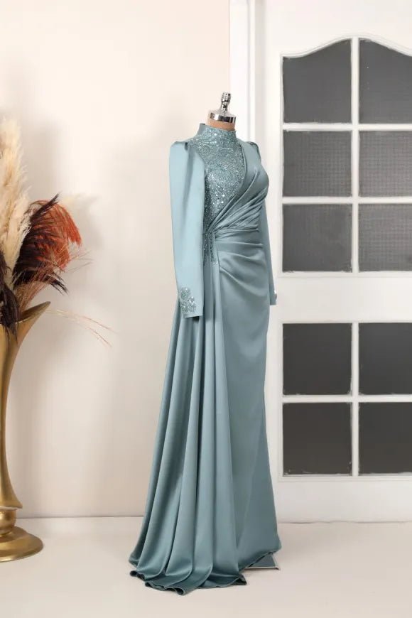 Monica Tesettür Abiye - FioraofDress - tesettur - abiye - mint - 38 - hijab - evening - dress