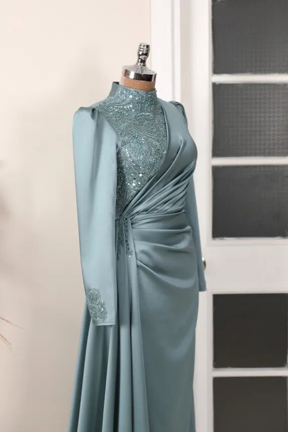 Monica Tesettür Abiye - FioraofDress - tesettur - abiye - mint - 38 - hijab - evening - dress