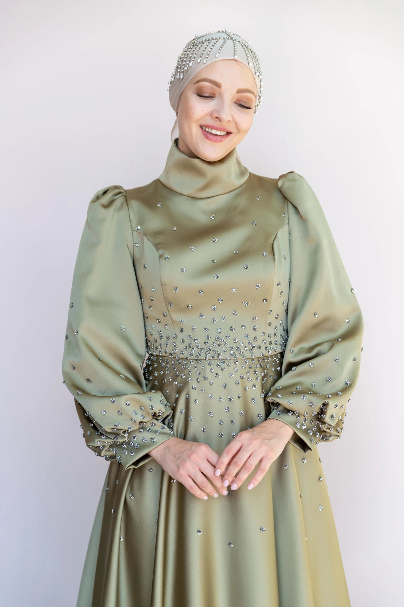 Neck Tesettür Abiye - FioraofDress - tesettur - abiye - 46 - YAĞ YEŞİLİ - hijab - evening - dress