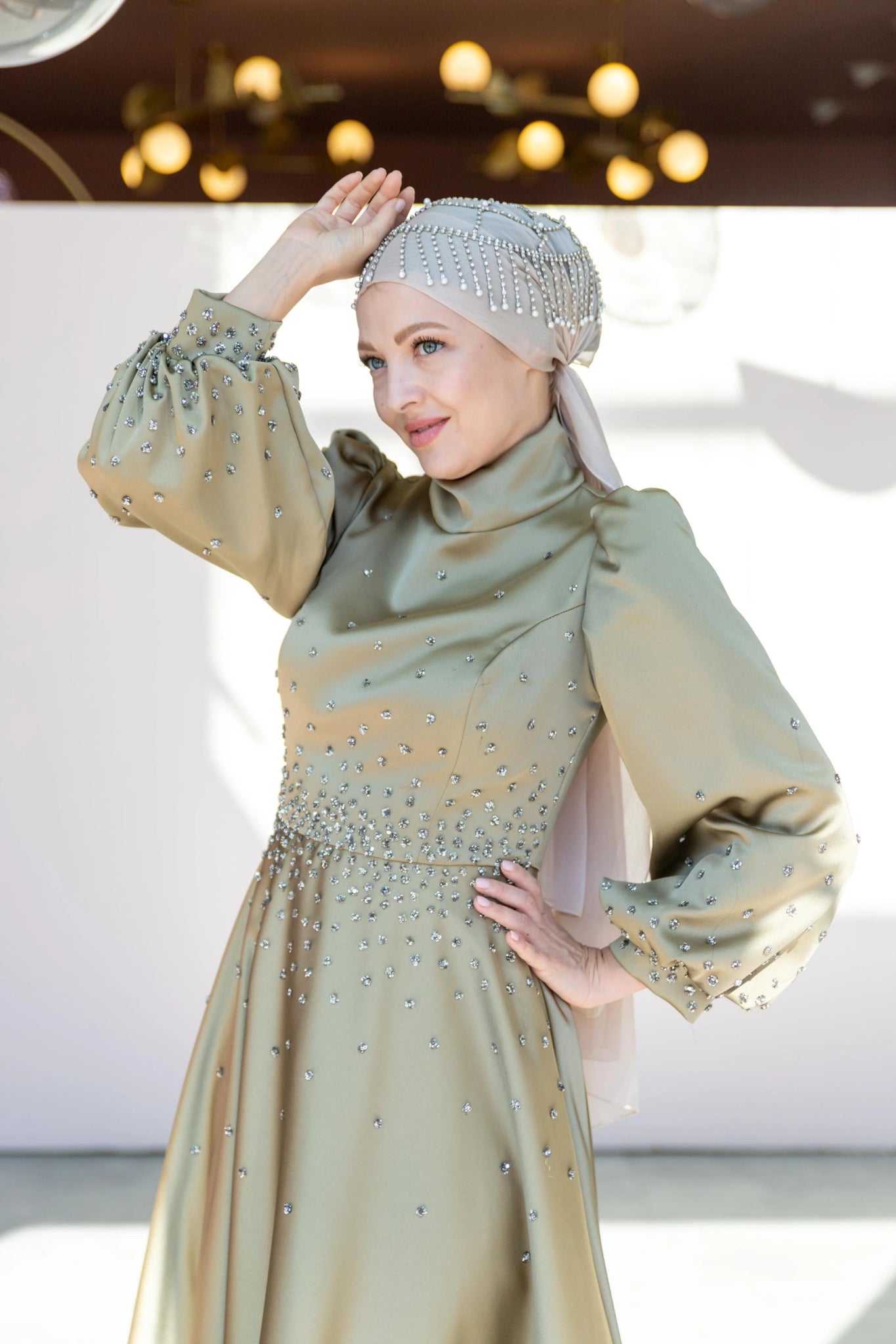 Neck Tesettür Abiye - FioraofDress - tesettur - abiye - 46 - YAĞ YEŞİLİ - hijab - evening - dress