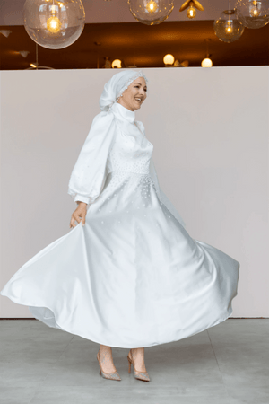 Neck Tesettür Abiye - FioraofDress - tesettur - abiye - 46 - Beyaz - hijab - evening - dress