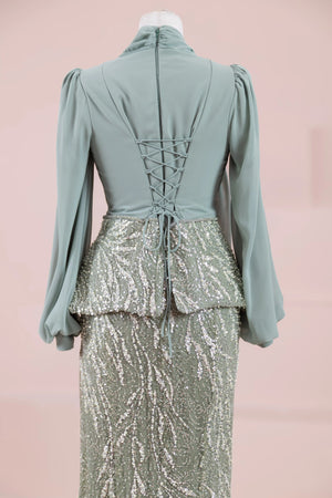 Nisa Tesettür Abiye - FioraofDress - tesettur - abiye - YAĞ YEŞİLİ - 38 - hijab - evening - dress