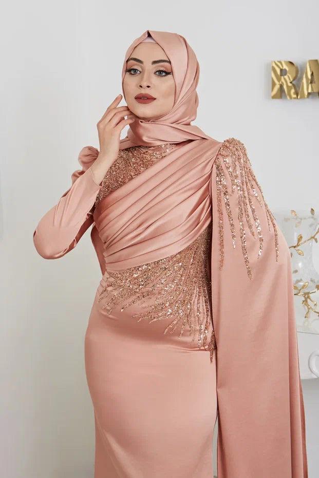 Noura Tesettür Abiye - FioraofDress - tesettur - abiye - 48 - rose - hijab - evening - dress