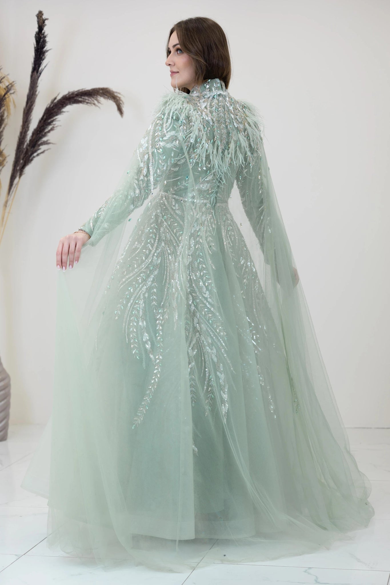 Önü Aplik İşleme Pelerinli Kayra Tesettür Abiye - FioraofDress - tesettur - abiye - çagla - 38 - hijab - evening - dress