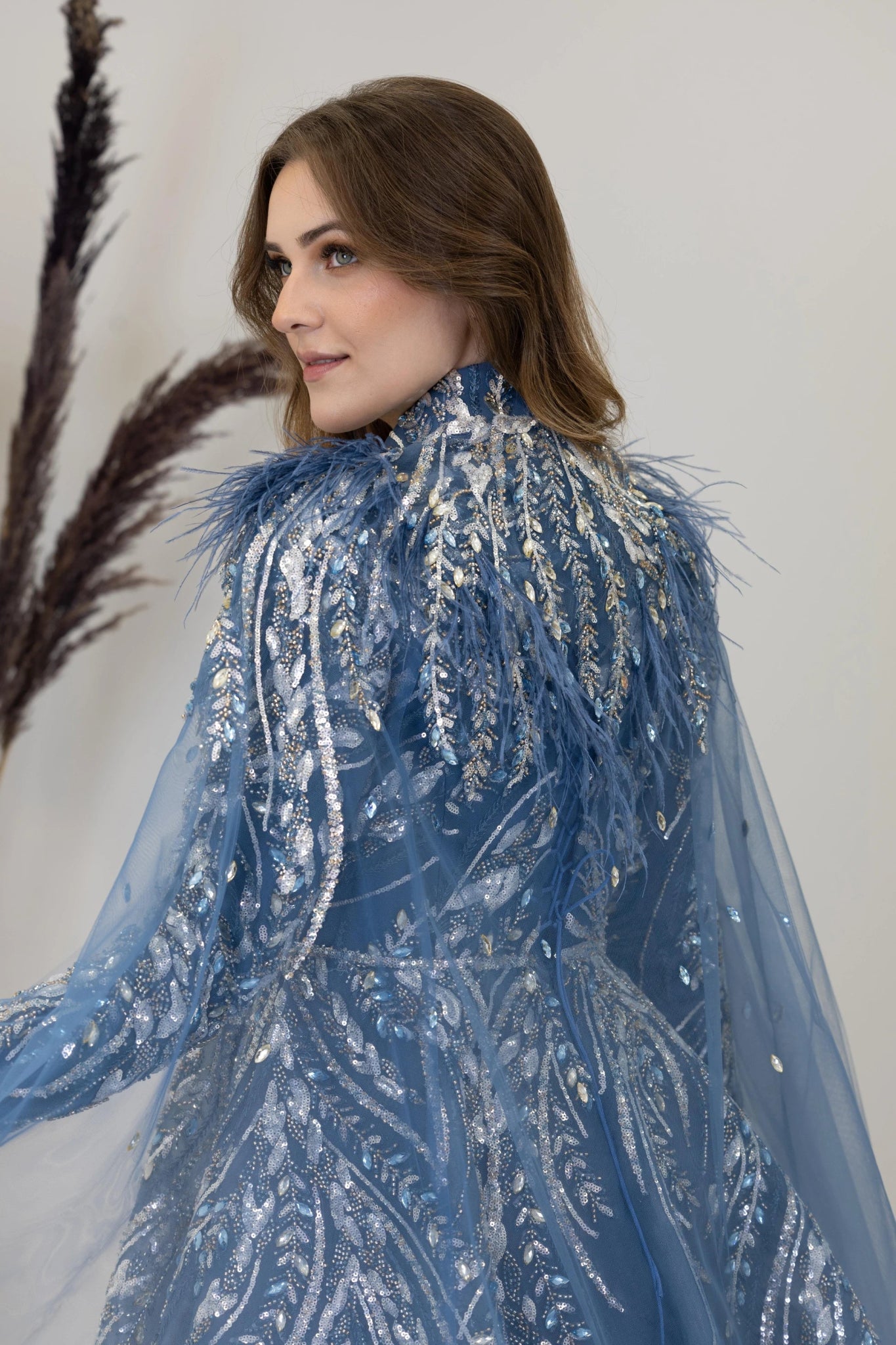 Önü Aplik İşleme Pelerinli Kayra Tesettür Abiye - FioraofDress - tesettur - abiye - indigo - 38 - hijab - evening - dress