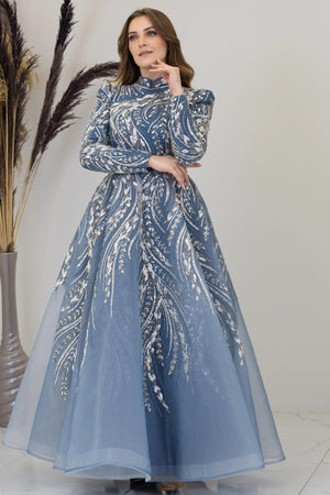Önü Aplik İşleme Pelerinli Kayra Tesettür Abiye - FioraofDress - tesettur - abiye - indigo - 38 - hijab - evening - dress