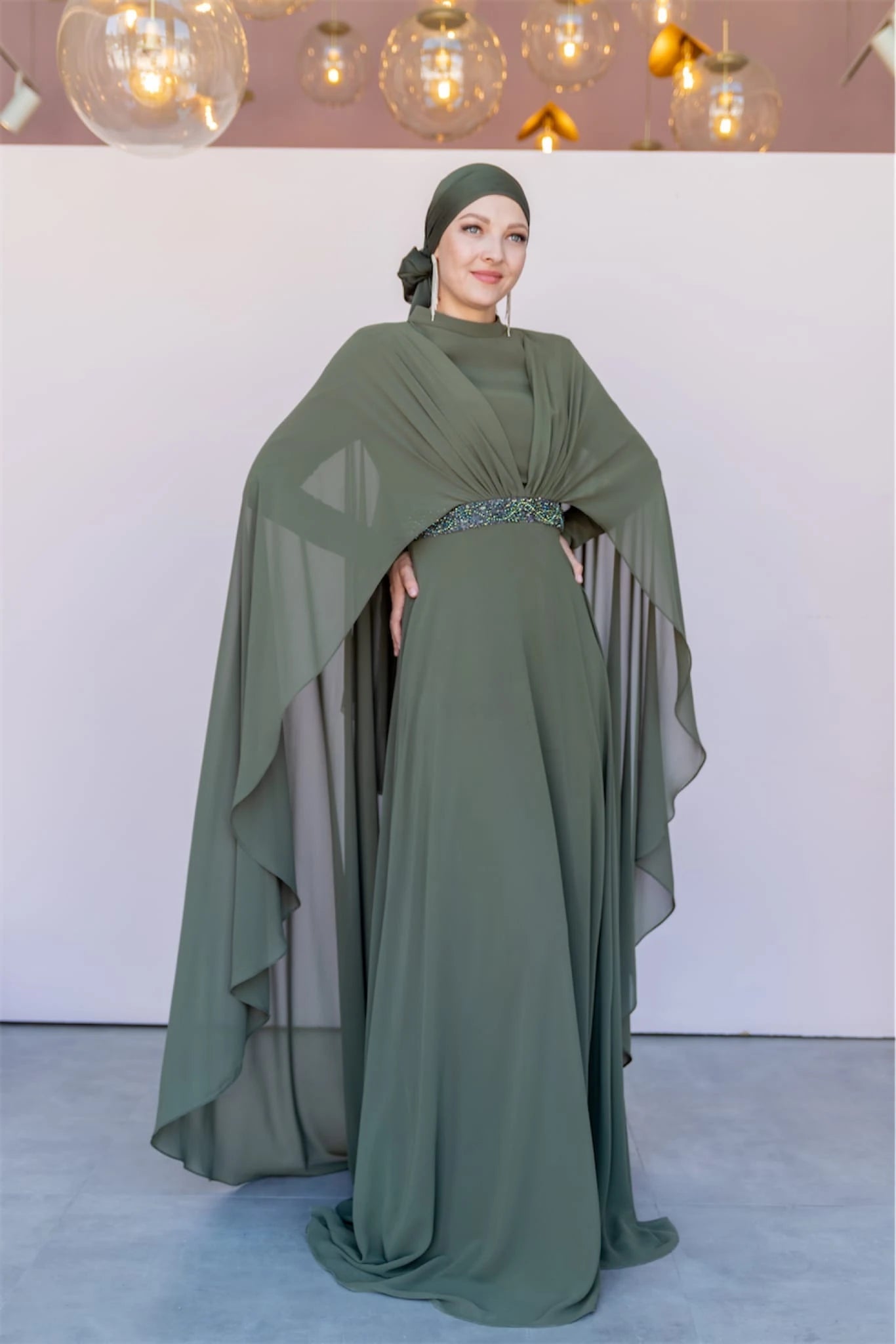 Pelerin Tesettür Abiye - FioraofDress - tesettur - abiye - 40 - HAKİ - hijab - evening - dress