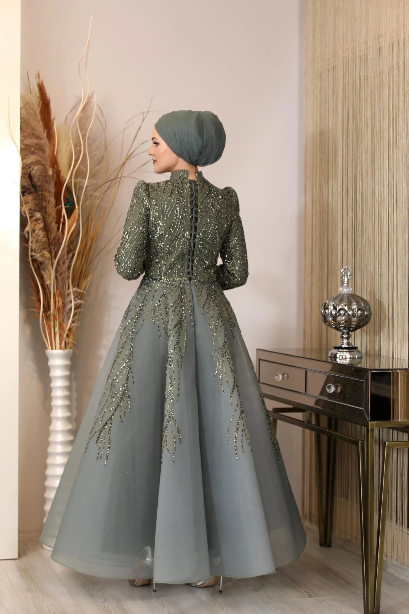 Prenses Tesettür Abiye - FioraofDress - tesettur - abiye - haki - 38 - hijab - evening - dress
