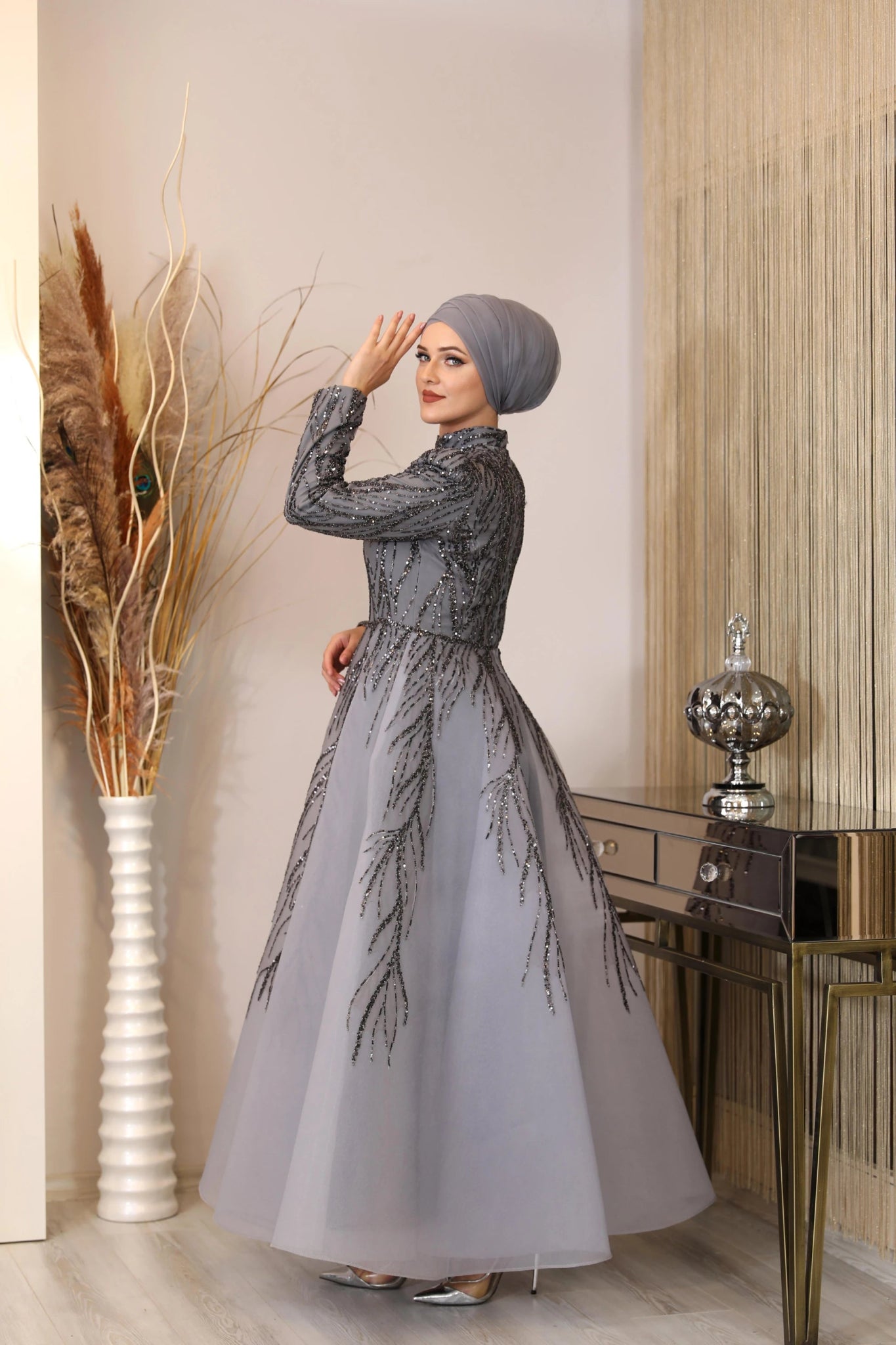 Prenses Tesettür Abiye - FioraofDress - tesettur - abiye - gri - 38 - hijab - evening - dress