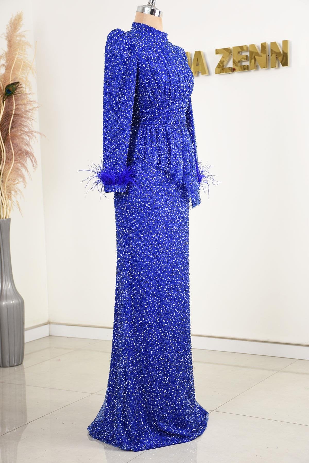 Rachelle Tesettür Abiye - FioraofDress - tesettur - abiye - SAX - 38 - hijab - evening - dress