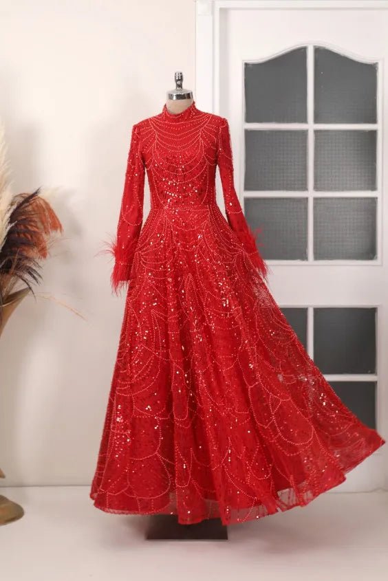 Rosalin Tesettür Abiye - FioraofDress - tesettur - abiye - Kırmızı - 36 - hijab - evening - dress