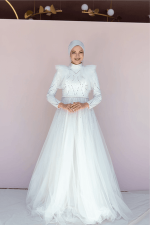 Rosette Tesettür Abiye - FioraofDress - tesettur - abiye - 42 - Beyaz - hijab - evening - dress