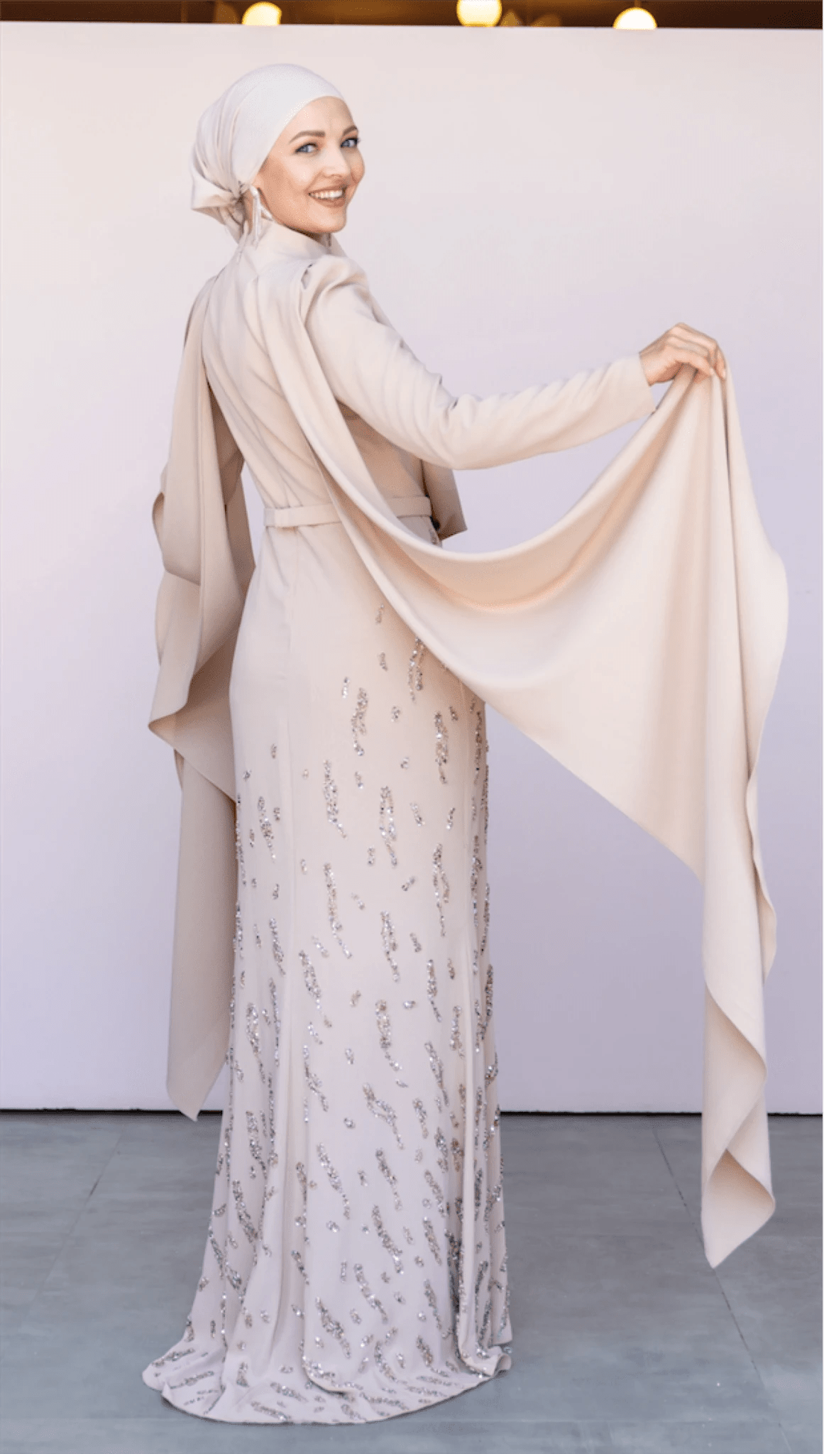 Şallı Degaje Yaka Tesettür Abiye - FioraofDress - tesettur - abiye - 44 - bejj - hijab - evening - dress