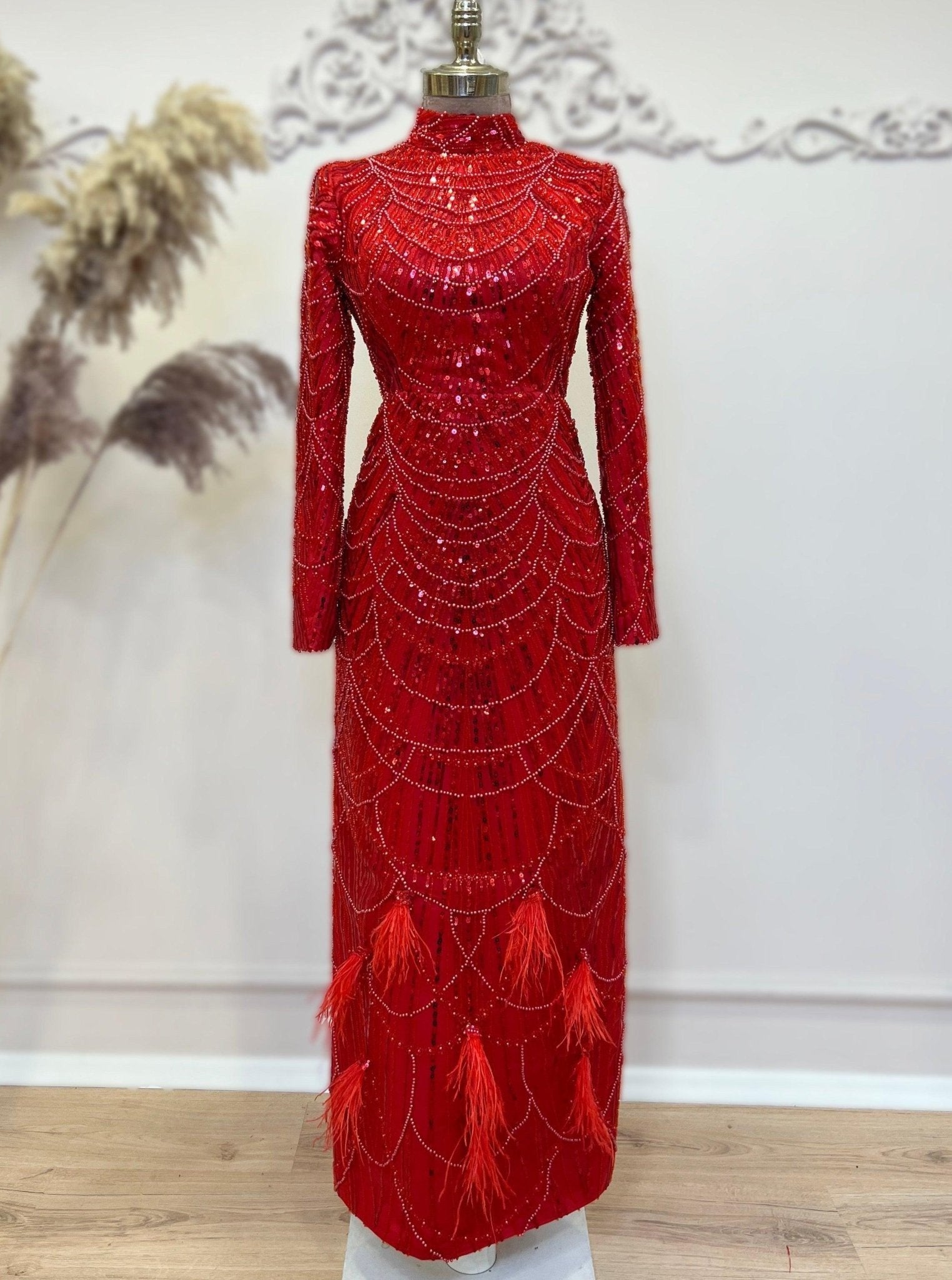 Selena Tesettür Abiye Kırmızı - FioraofDress - tesettur - abiye - 48 - hijab - evening - dress