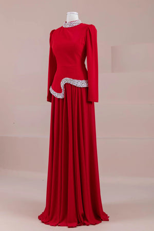 Selva Tesettür Abiye - FioraofDress - tesettur - abiye - Kırmızı - 38 - hijab - evening - dress