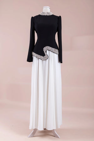 Selva Tesettür Abiye - FioraofDress - tesettur - abiye - Siyah Beyaz - 38 - hijab - evening - dress