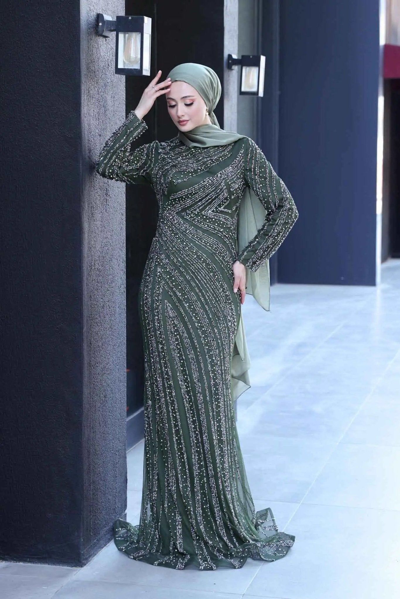 Senna Tesettür Abiye - FioraofDress - tesettur - abiye - 38 - haki - hijab - evening - dress